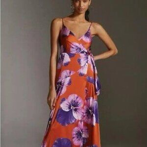 Anthropologie Hutch Alden Maxi Satin Floral Dress Size XS